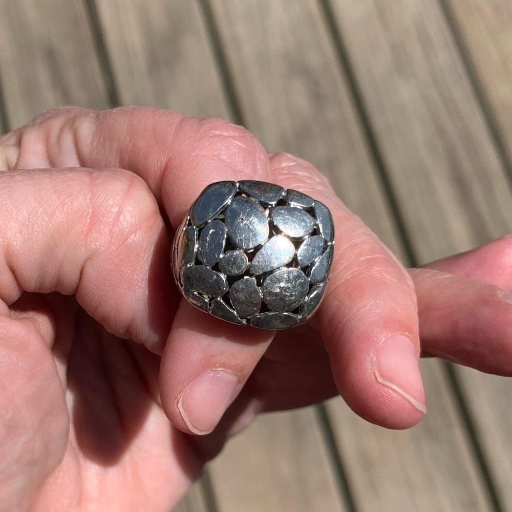 Signed Silver Cocktail Ring Statement Filigree - image 1